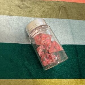 Pink Strawberry DND Dice Set in Clear Jar